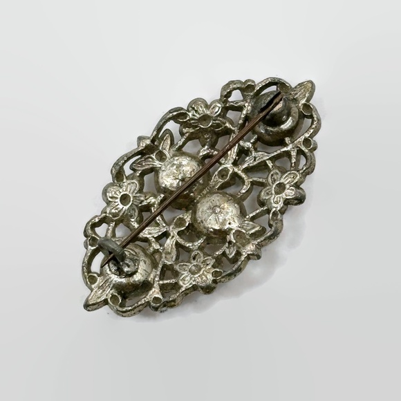 Flower Brooch, Enamel, Floral, Faux Pearls, Peach, Gold, Art Deco, 20s, Vintage - Picture 5 of 5